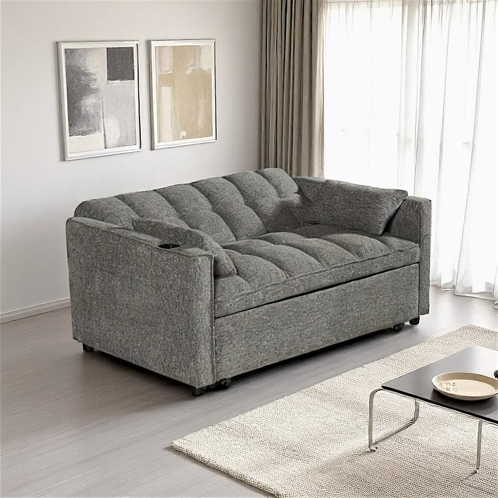 Aspire Fabric Upholstered Sofa Bed In Grey Finish