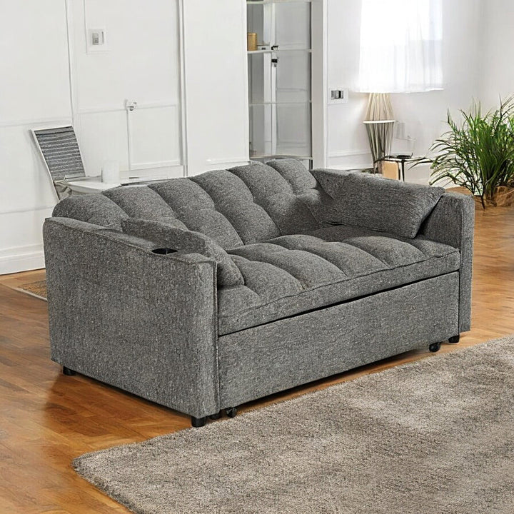 Aspire Fabric Upholstered Sofa Bed With Built-In USB Charging Ports - Grey