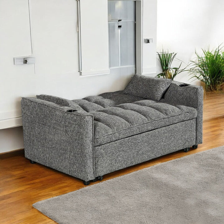 Aspire Fabric Upholstered Sofa Bed With Built-In USB Charging Ports - Grey
