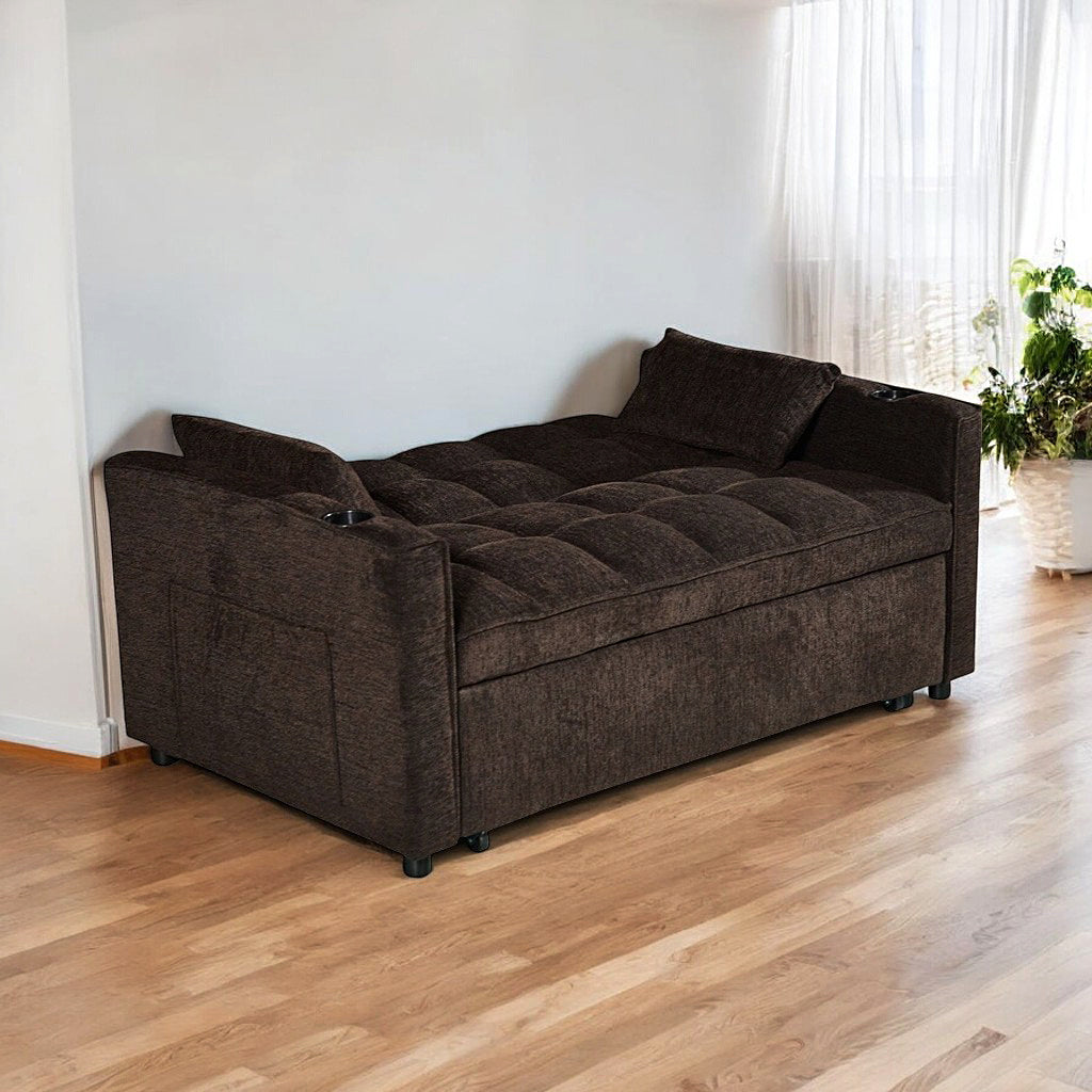 Aspire Fabric Upholstered Sofa Bed In Brown Finish