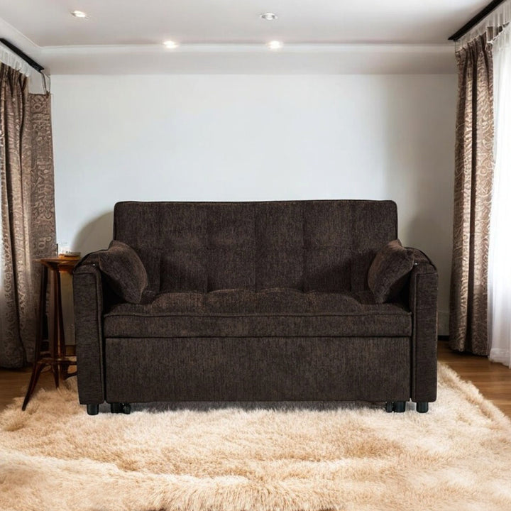 Aspire Fabric Upholstered Sofa Bed In Brown Finish