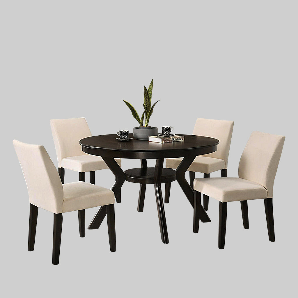 Aurora 5-Piece Dining Set With Storage Shelf - Black/ Crème
