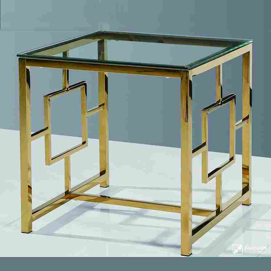 Avni End Table: Contemporary Elegance with Gold Finish Steel Base and Tempered Glass Top