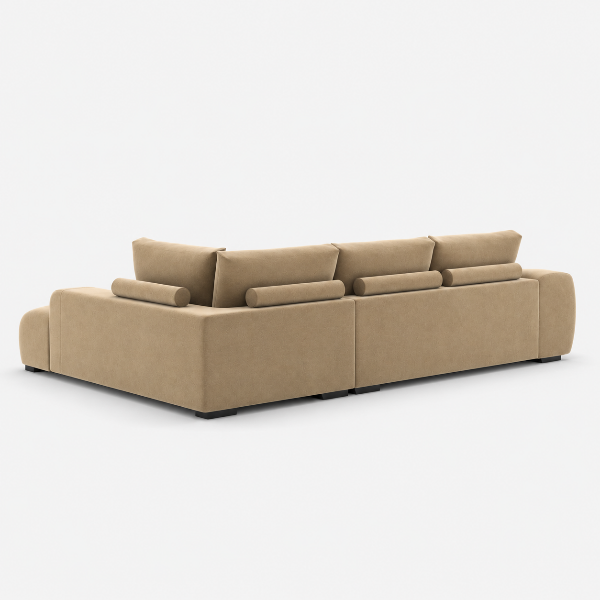 Simon Taupe L-Shaped Sectional Sofa In Fabric Upholstery | Available In RHF/ LHF Configuration