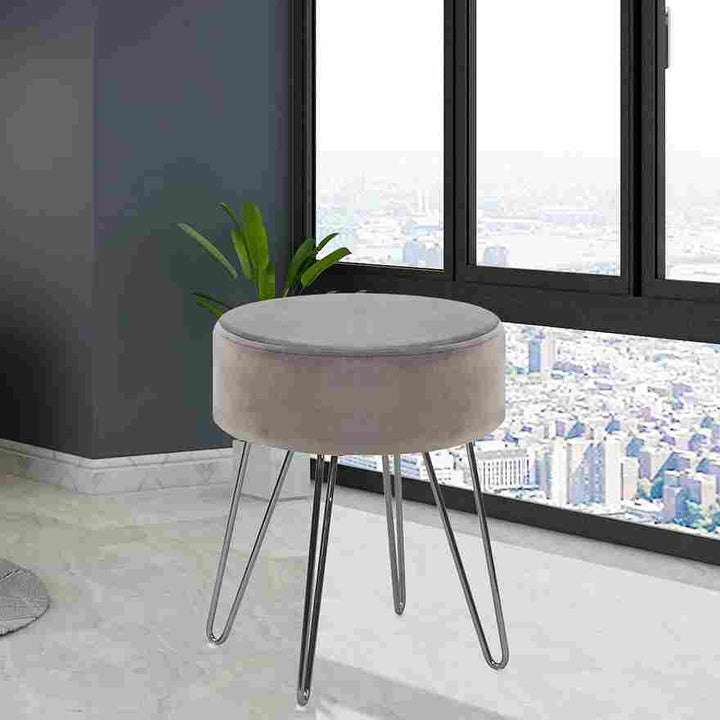 Callista Round Seating Stool In Velvet Upholstery (Set of 2) - Grey