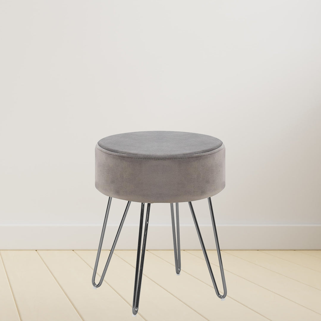 Callista Round Seating Stool In Velvet Upholstery (Set of 2) - Grey