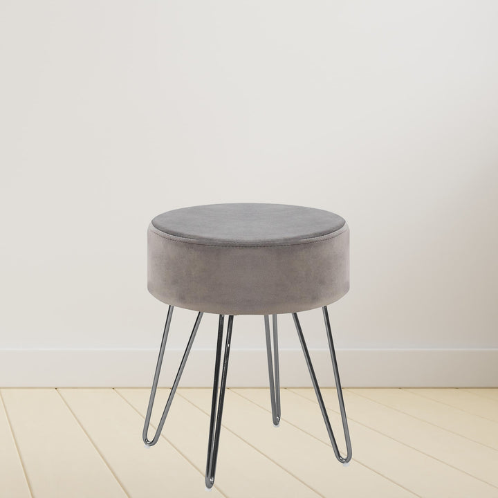 Callista Round Seating Stool In Velvet Upholstery (Set of 2) - Grey