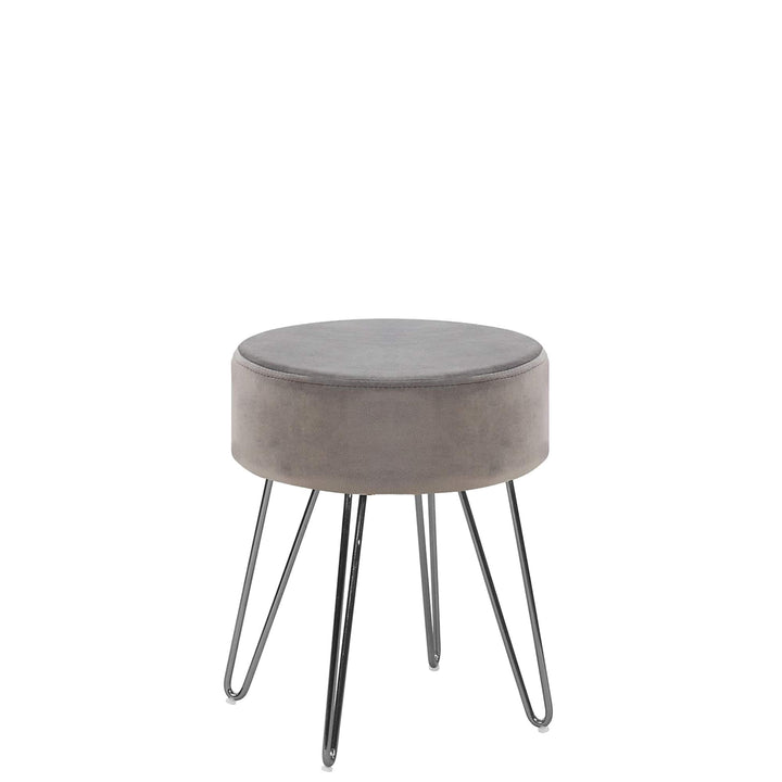 Callista Round Seating Stool In Velvet Upholstery (Set of 2) - Grey