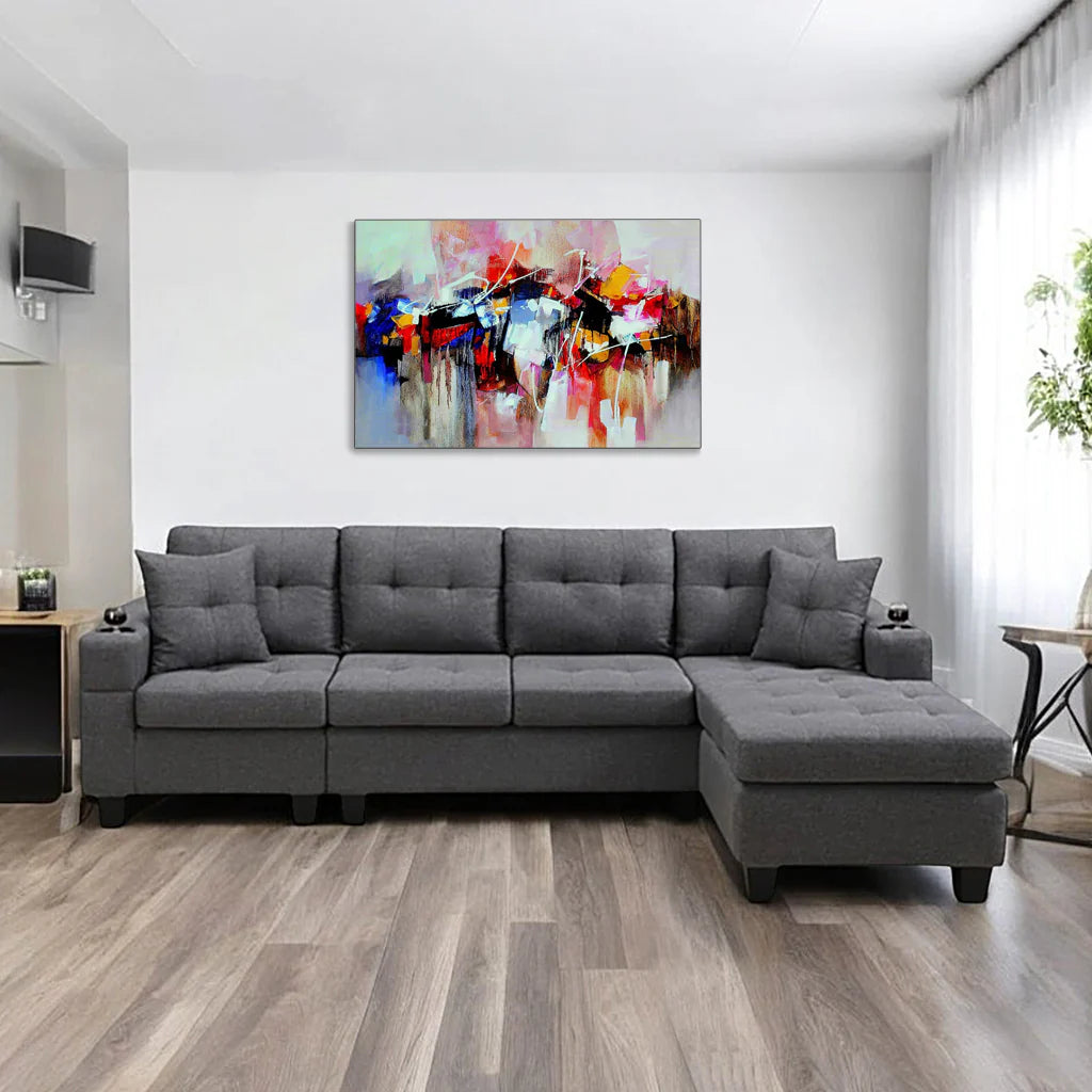 Bexen Canapé sectionnel rembourré en tissu avec méridienne réversible – Gris
