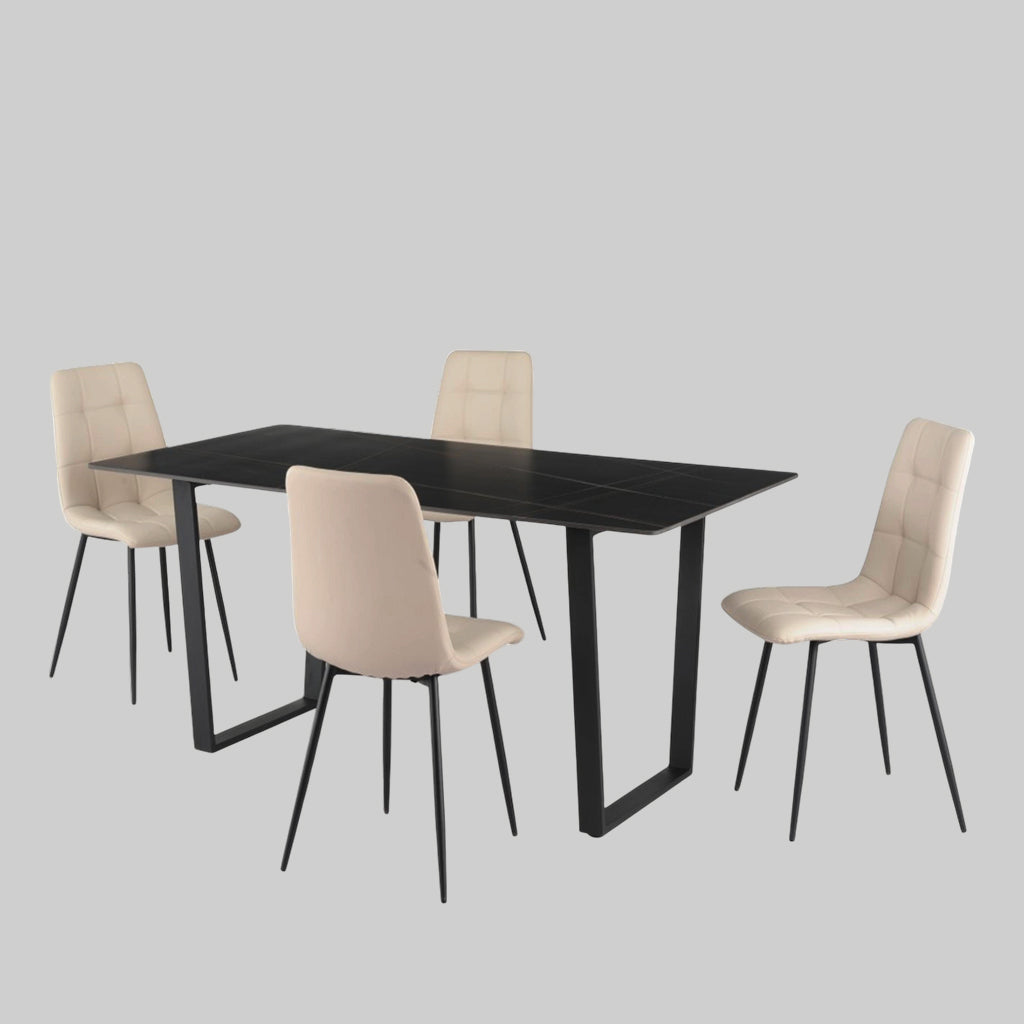 Bild 5-Piece Dining Set With Ceramic Table Top - Black/ Beige