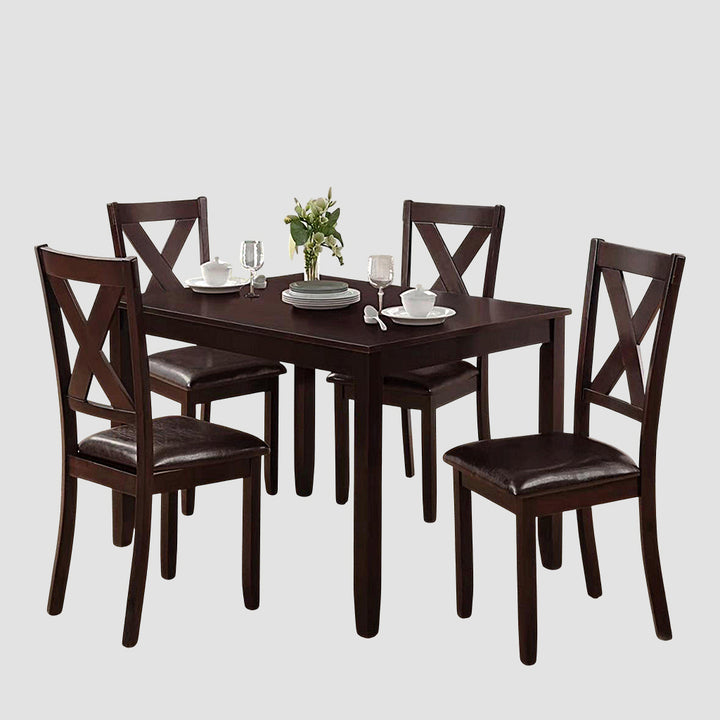 Blossom Wooden Dining Table Set For 4 With PU Upholstered Chairs - Espresso