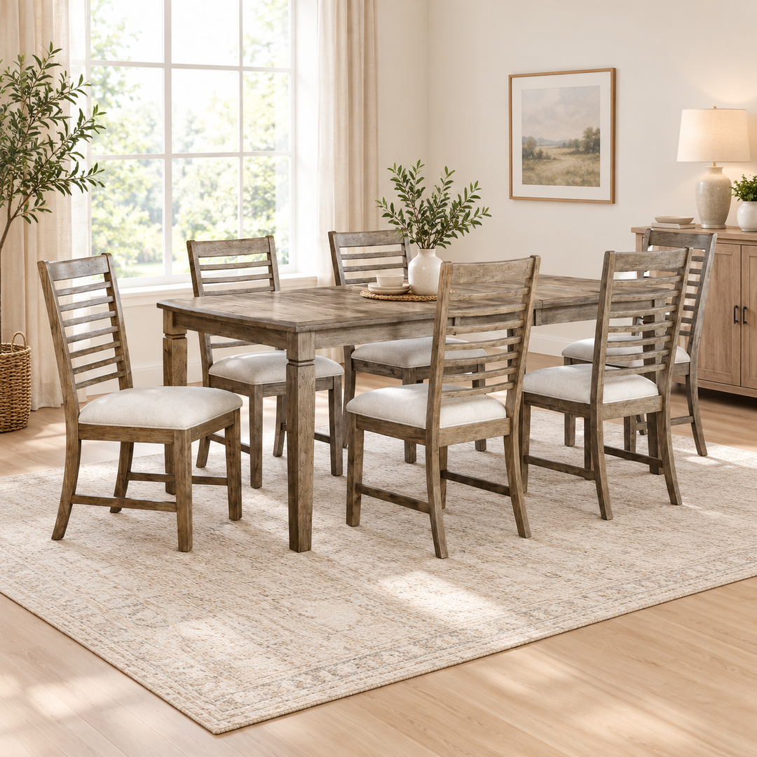 Zulia 7-Piece Walnut Dining Table Set With Extension Leaf
