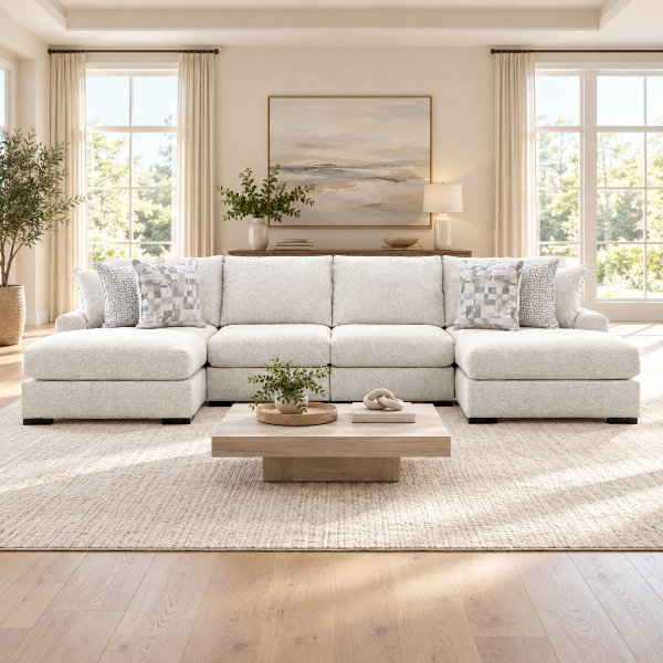 PC66906S8 4-piece Fabric Upholstered Sectional Sofa With Dual Chaise - Chalk | Signature Design By Ashley