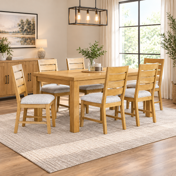 Cassa 7-Piece Oak Dining Table Set With Extension Leaf