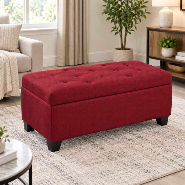 Shiv Fabric Upholstered Red Storage Accent Ottoman