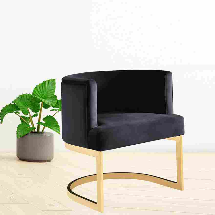 Caffrey Black Velvet Accent Chair With Gold Base