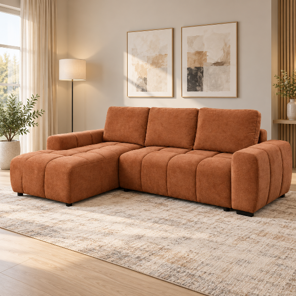Molton Burnt Orange Sectional Sofa Bed With Lift-Up Storage Chaise | Avaiable In LHF/ RHF Configuration