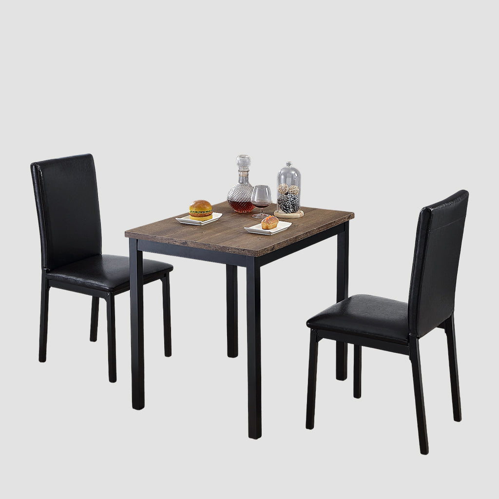 Caspian 3-Piece Small Dining Set With PU Upholstered Chairs - Black