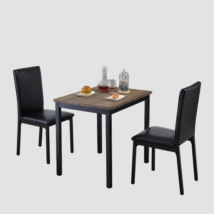 Caspian 3-Piece Small Dining Set With PU Upholstered Chairs - Black