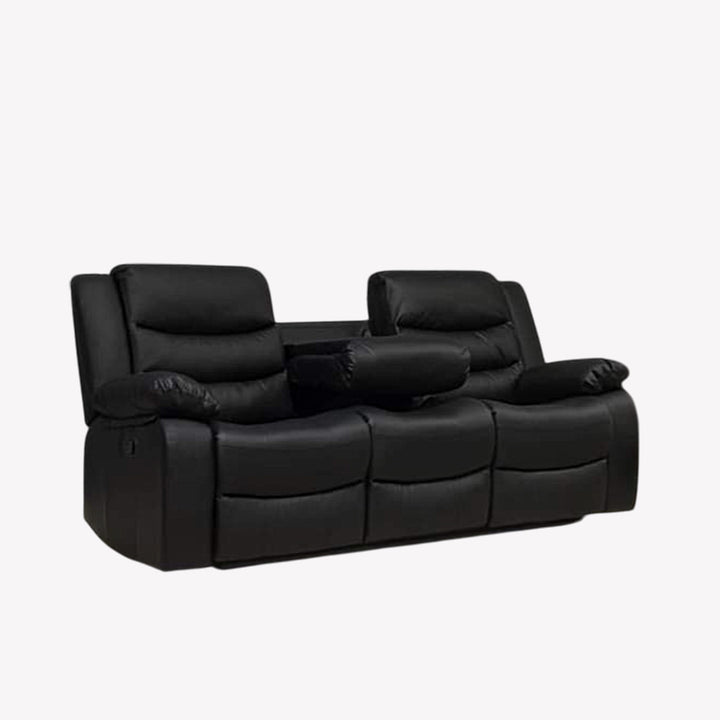 Cassian 3-Piece Recliner Set In Premium Leather Upholstery - Black
