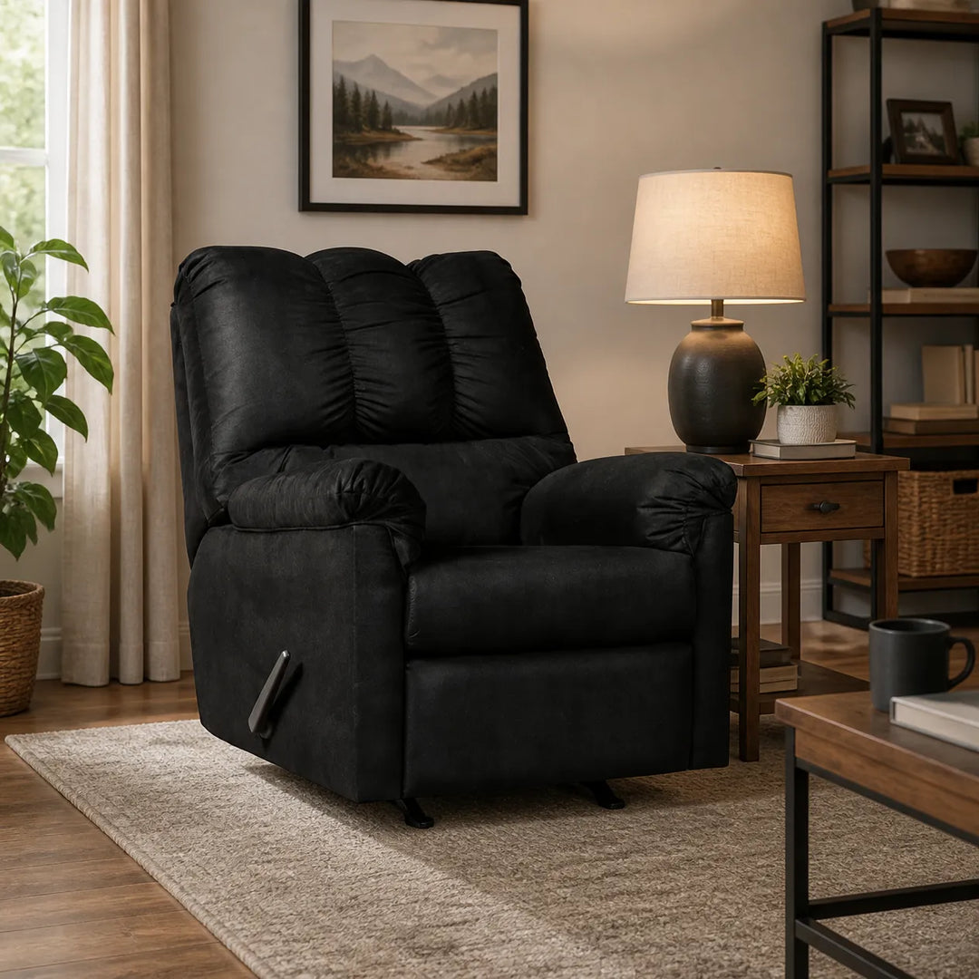 7500825 Darcy Rocker Recliner Chair In Fabric Upholstery - Black | Signature Design By Ashley
