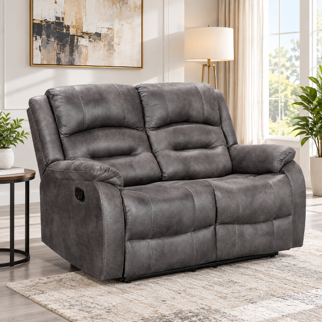Calvano Manual Recliner Loveseat in Fabric Upholstery - Grey | Modern, Comfortable &amp; Built to Last