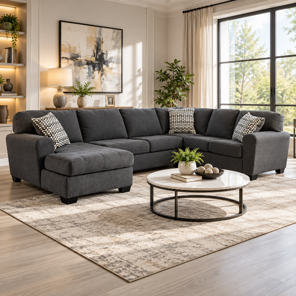 28620S1 Ambee 3-Piece Fabric Upholstered Sectional Sofa With Corner Chaise - Slate | Benchcraft By Ashley
