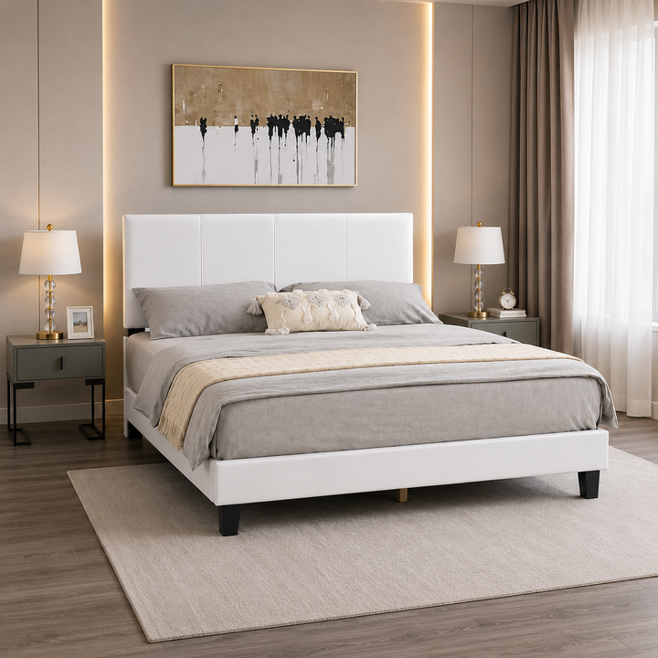 Holden PU Upholstered Platform Bed Frame - White
