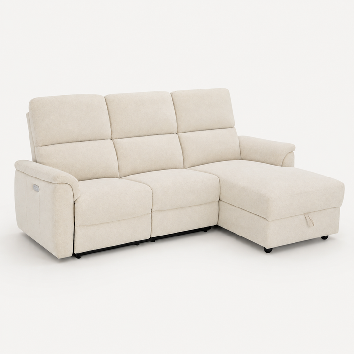 Loid Fabric Upholstered Beige Recliner Sectional With Chaise
