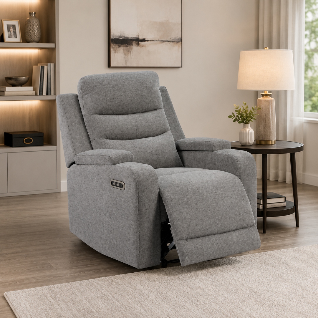 Macha 3-Piece Grey Power Recliner Set In Fabric Upholstery