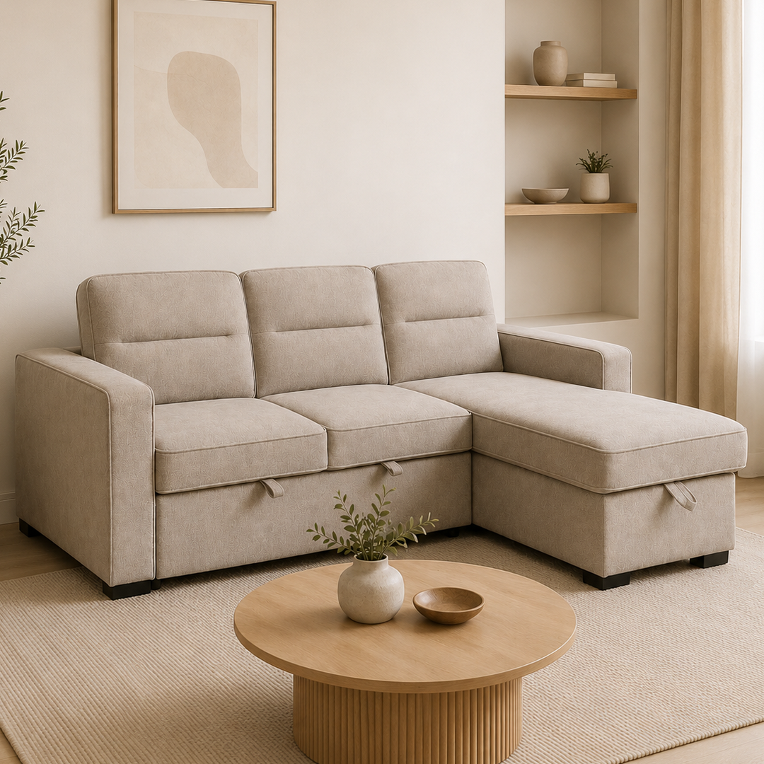 Menisia Taupe Fabric Sectional Sofa Bed with Reversible Storage Chaise - Additional View