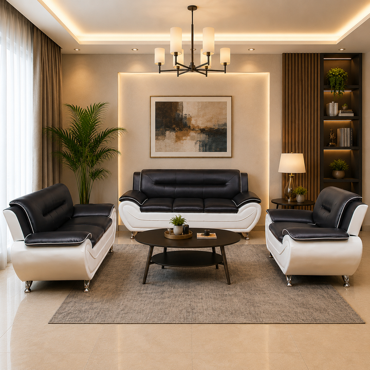 Gilan White/ Black 3-Piece Sofa Set In Faux Leather Upholstery
