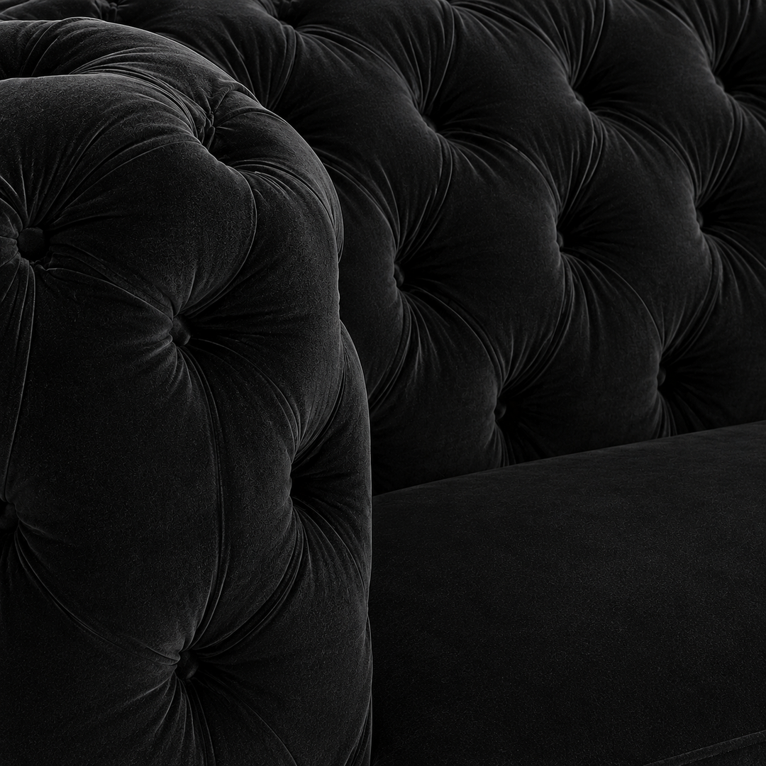 Oakley Black 3-Piece Sofa Set In Velvet Upholstery