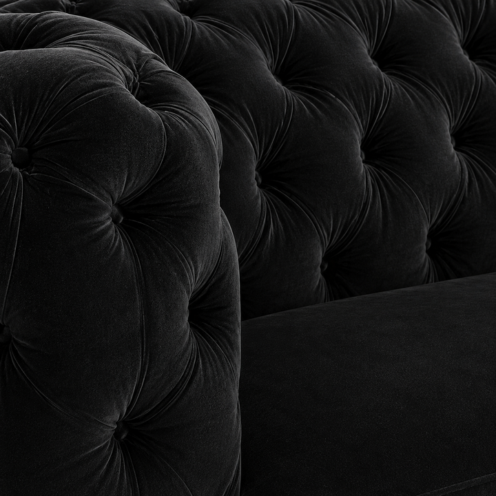 Oakley Black 3-Piece Sofa Set In Velvet Upholstery