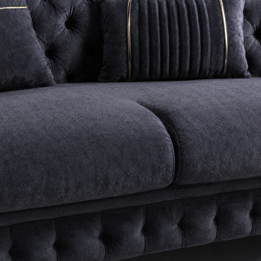 Julia Black 3-Piece Stationary Sofa Set In Velvet Upholstery