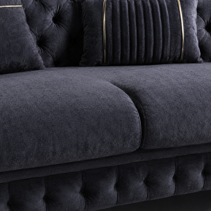 Julia Black 3-Piece Stationary Sofa Set In Velvet Upholstery