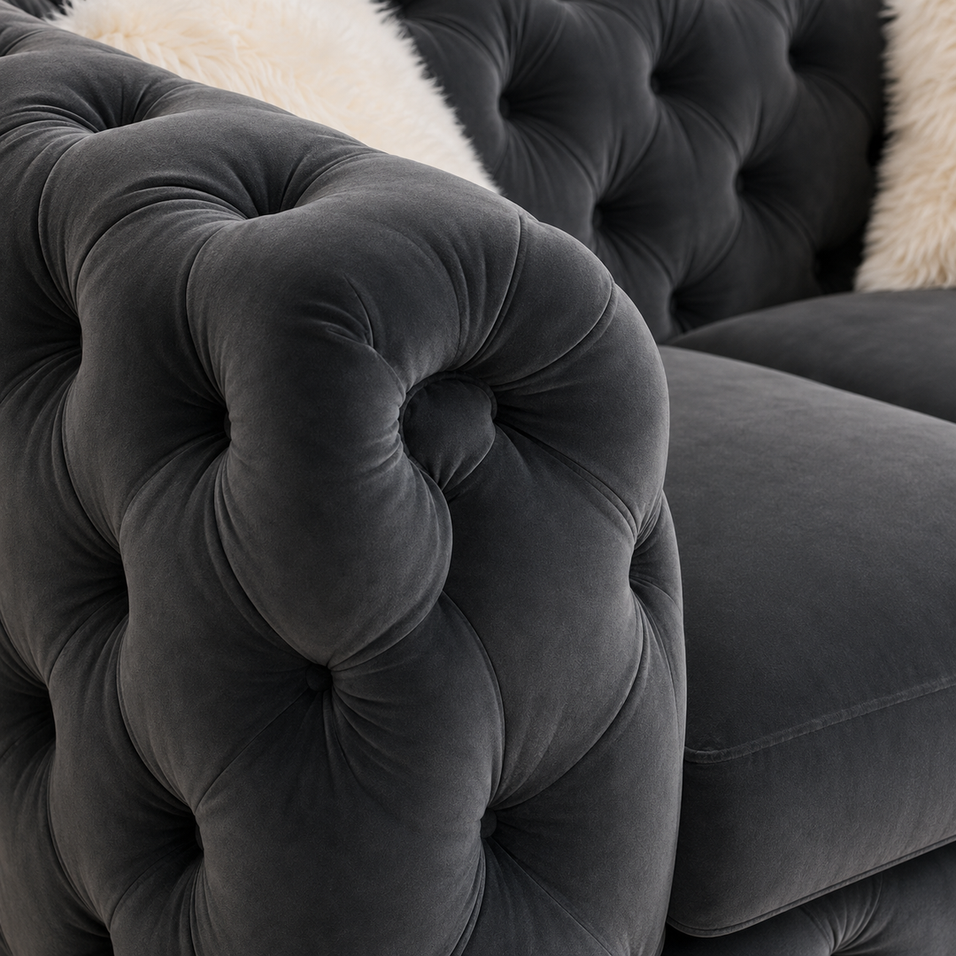 Oakley Grey 3-Piece Sofa Set In Velvet Upholstery