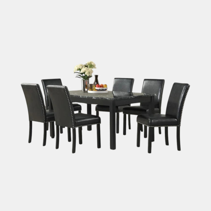 Aaron Black 7-Piece Dining Set With PU Leather Chairs