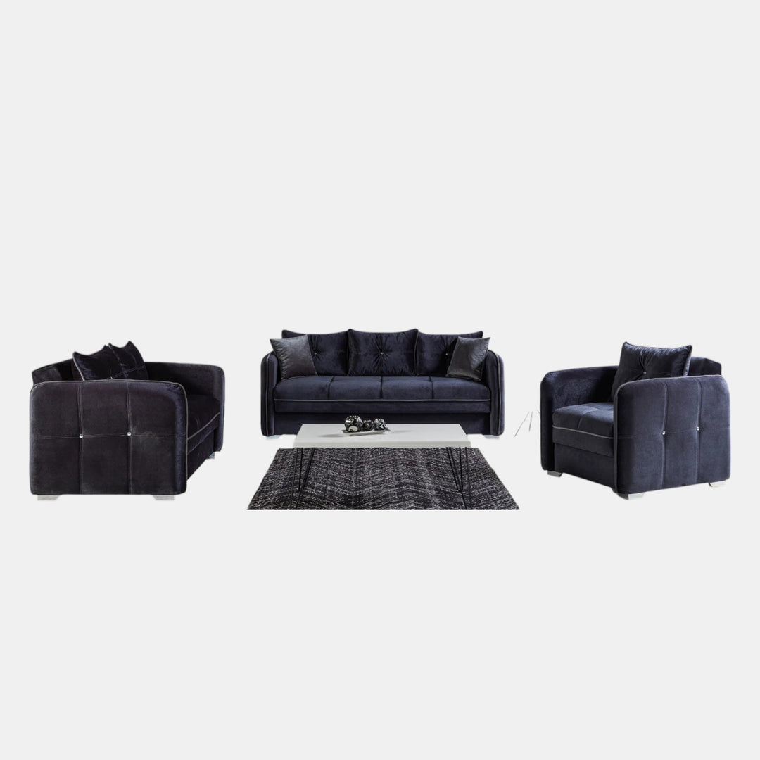 Shepherd Grey 3-Piece Stationary Sofa Set In Velvet Upholstery