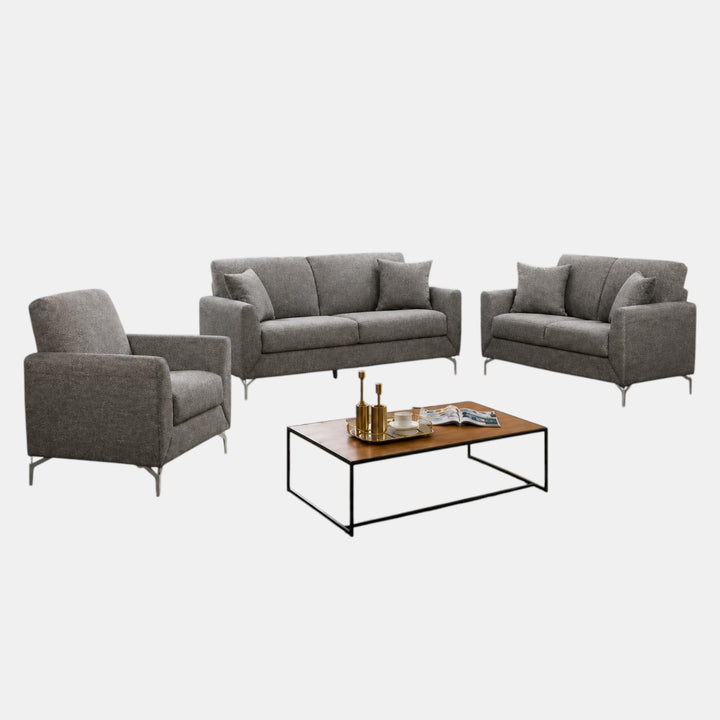 Mathews Grey 3-Piece Sofa Set In Fabric Upholstery