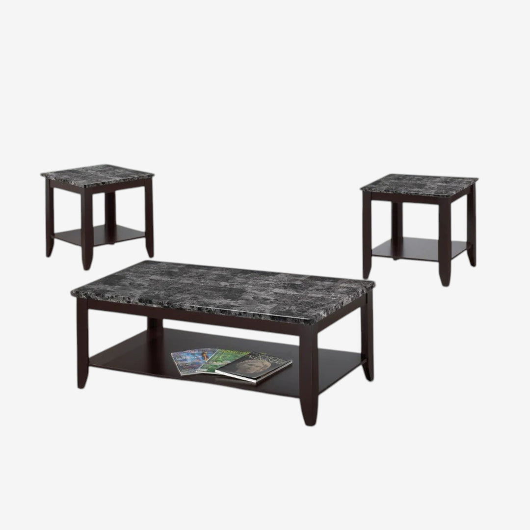 Nixor 3-Piece Coffee Table Set With Faux Dark Marble Tabletop