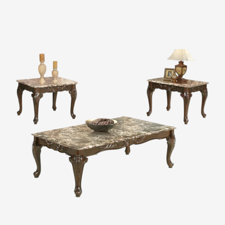 Nikki 3-Piece Coffee Table Set With Marble Top