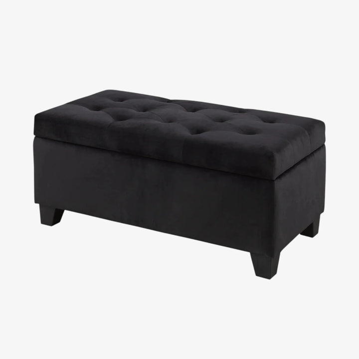 Shiv Fabric Upholstered Black Storage Accent Ottoman