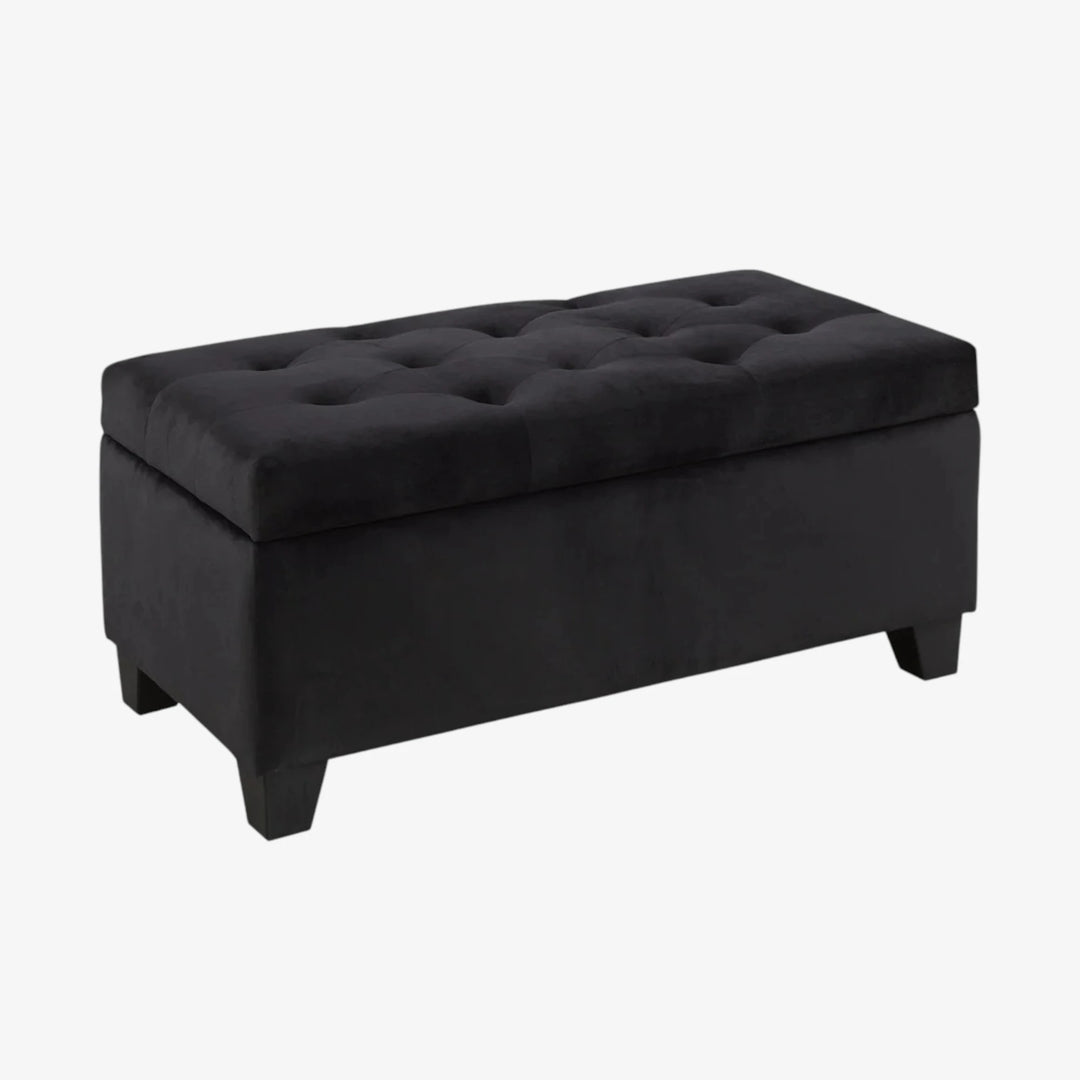 Shiv Fabric Upholstered Black Storage Accent Ottoman