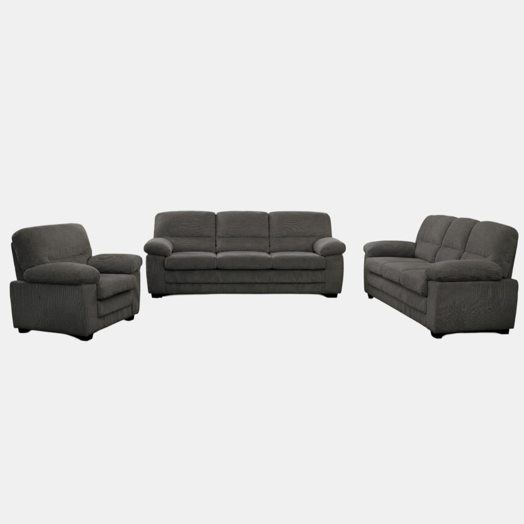 Rolex 3-Piece Dark Grey Stationary Sofa Set In Fabric