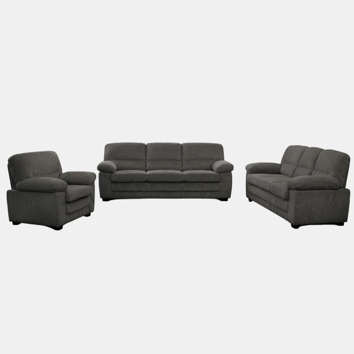 Rolex 3-Piece Dark Grey Stationary Sofa Set In Fabric