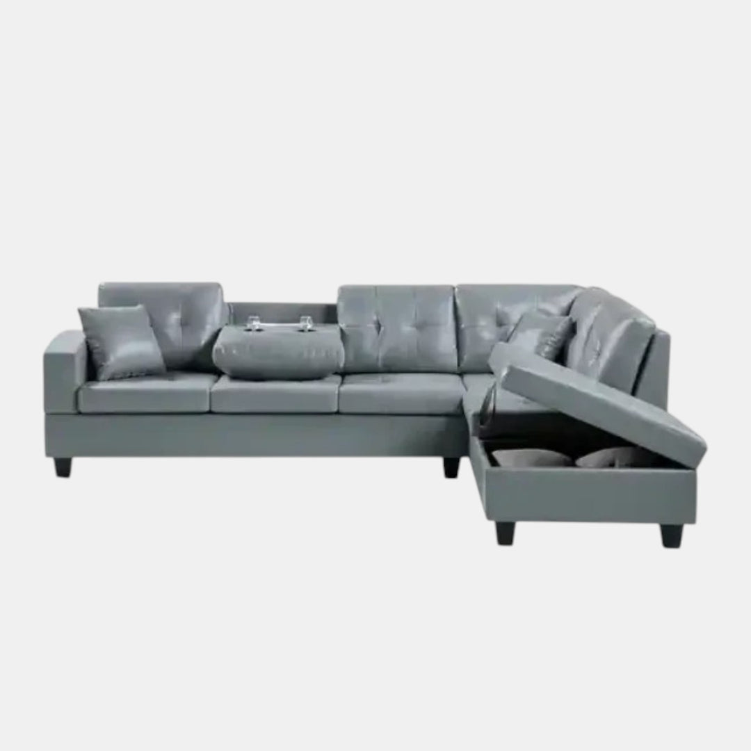 Marcel Grey PU Leather Upholstered Sectional Sofa With Reversible Chaise