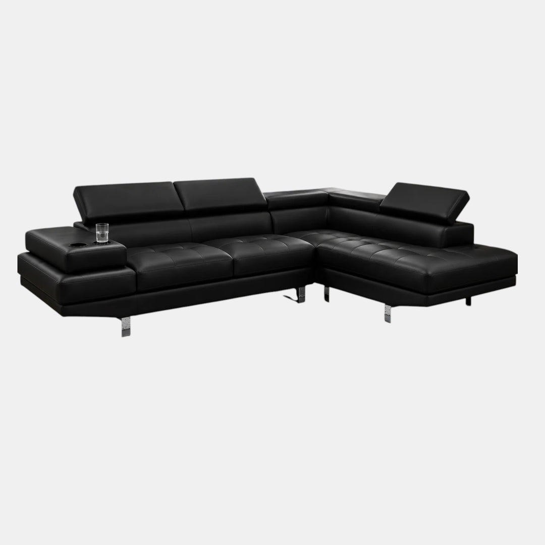 Grayson 3-Seater Sectional Sofa In Leathaire Upholstery - Black | Available in LHF/ RHF Configuration