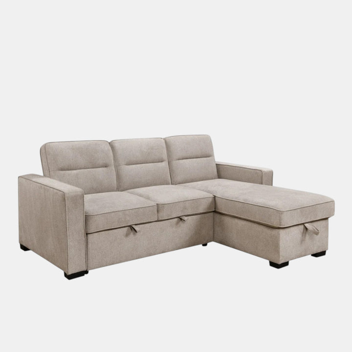 Menisia Taupe Fabric Sectional Sofa Bed with Reversible Storage Chaise - Front View
