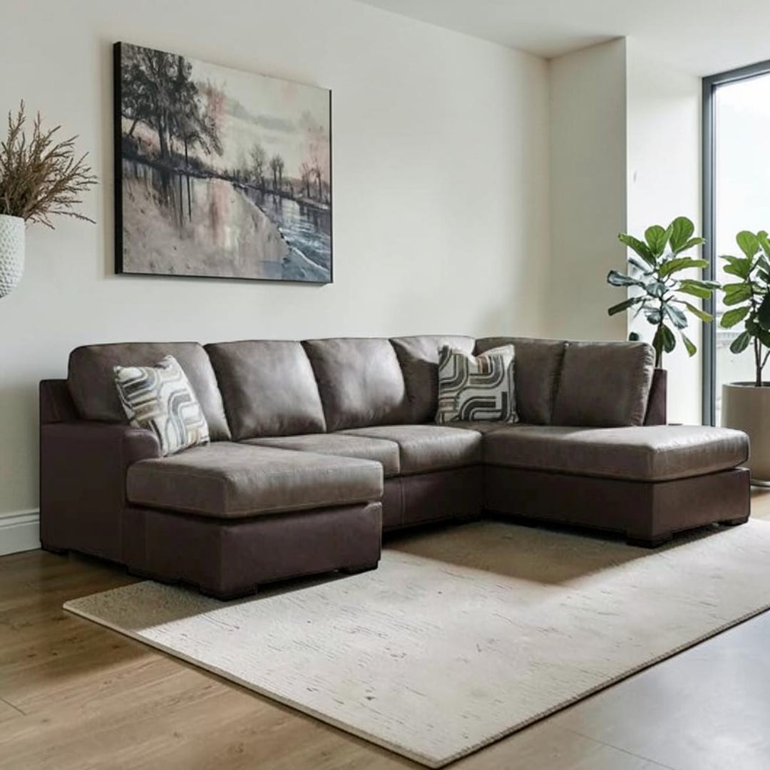 Castille Way 2-Piece Fabric Upholstered Sectional Sofa With Dual Chaise - Fossil | Signature Design By Ashley